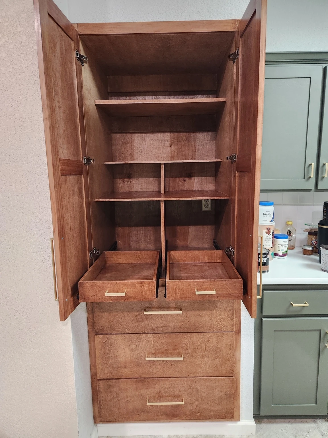 Custom shelving and pull-out trays